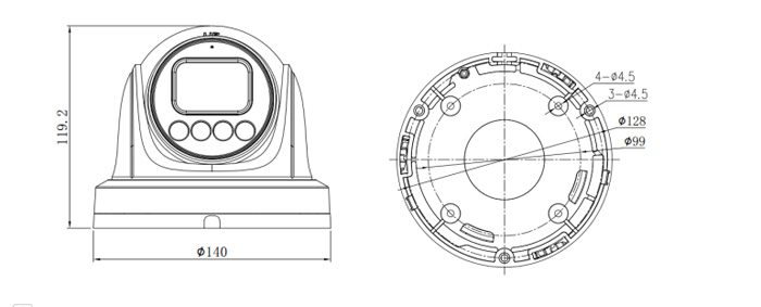 Dimensiones de la cámara de red de torreta varifocal IR de 4MP