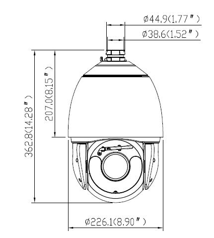 Dimensiones de la cámara de red PTZ IR 30x de 4MP de 7 pulgadas