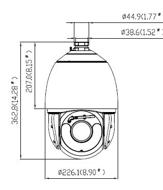 Dimensiones de la cámara de red PTZ IR 30x de 7 pulgadas y 5MP 30