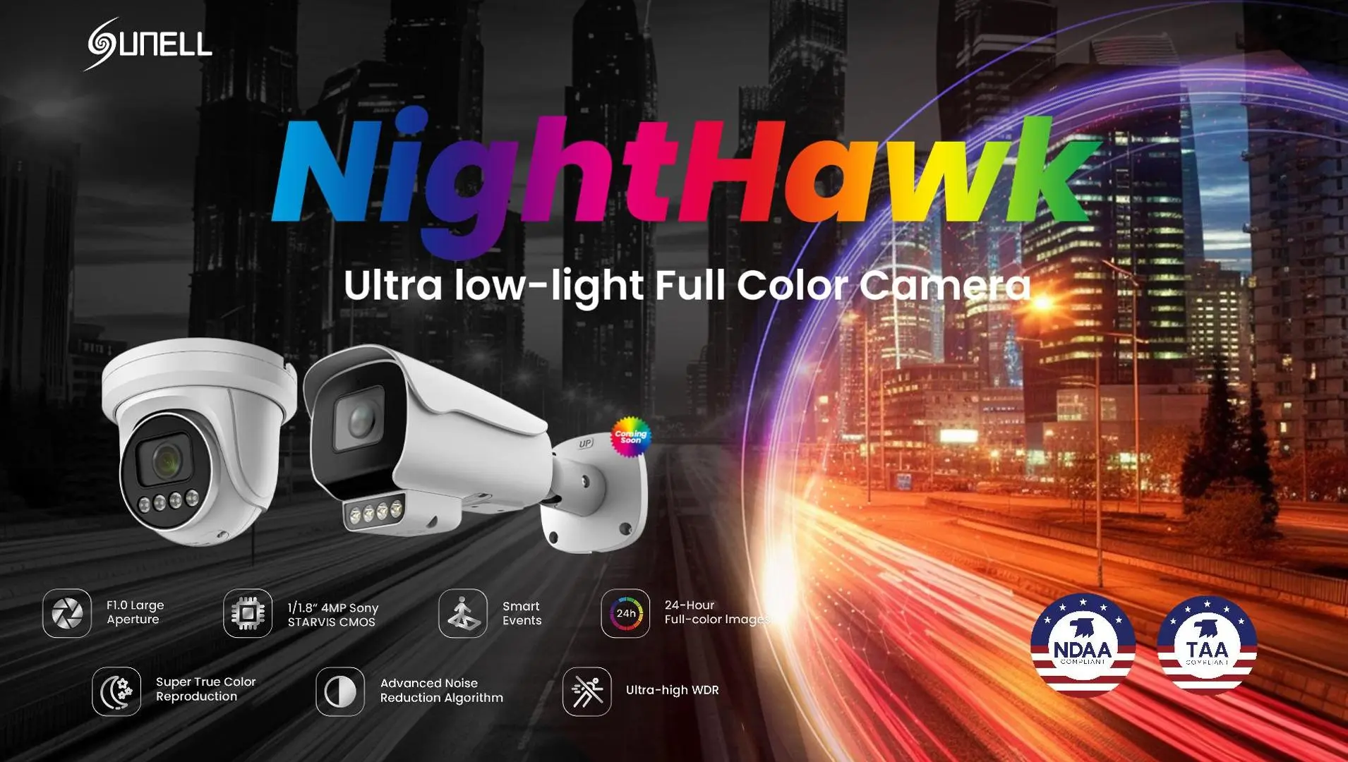 Sunell Nighthawk Cámara inteligente a todo color con luz ultrabaja