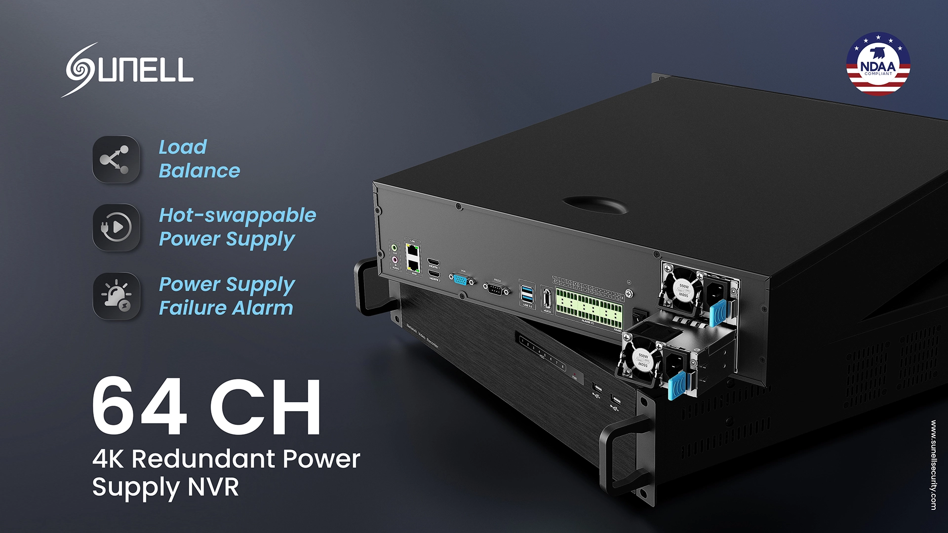 Sunell lanza el nuevo NVR de alimentación redundante 4K de 64 canales para garantizar una vigilancia estable